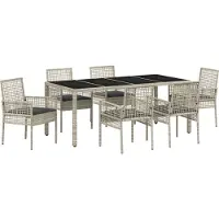 vidaXL Möbel 7-teiliges Garten-Esszimmer-Set mit Kissen in Hellgrau aus Poly-Rattan - Gartenstühle 3334899