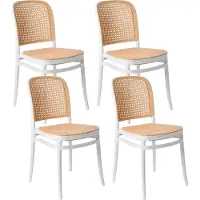 Beliani Esszimmerstuhl 4er Set Beige und Weiß Kunststoff Wiener-Geflecht ohne Armlehnen Stapelbar für Innen- und Außenbereich Kunststoffstuhl