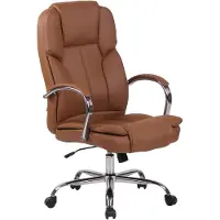 DELUKE Bürostuhl JUBEL - 115x62x70, Hellbraun | Kunstleder | Metall in Chromoptik Gestell | ergonomische Bürostühle Homeoffice Stuhl mit Rollen