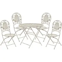 Beliani Bistroset Cremeweiß aus Metall 4er Set Zusammenklappbar Balkon / Terrasse / Gartenzubehör Romantischer Stil