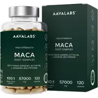 Aavalabs Maca Kapseln mit Ginseng | Hochdosiert 100:1 Schwarze & 10:1 Gelbe 120 St