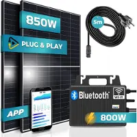 SUNNIVA 850W Balkonkraftwerk komplett Steckdose - TSUN 800W Micro Wechselrichter, PV Solaranlage, 2x 425W Solarmodule, inkl.5m Kabel, WIFI, Bluetooth