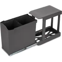 Emuca Recyclingbehälter für Küche, 2 x 14 Liter, Unterseitigbefeistigung und automatische Extraktion, Stahl und Kunststoff, Anthrazitgrauer