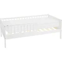 ML-Design Kinderbett mit Matratze, 80x160 cm, Weiß, Hausbett mit Lattenrost und Rausfallschutz, Massivholz Einzelbett für Kinder, Jungen & Mädchen