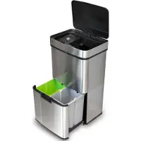 Goliving Automatischer Mülleimer 64L - Sensor-Abfalltrennung - Edelstahl - 40L + 2x12L + 8L - Silber