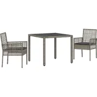vidaXL Möbel 3-teiliges Garten-Dining-Set mit Kissen Grau Poly-Rattan - Gartenstühle 3334871
