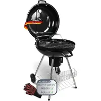 DELUKE Kugelgrill Holzkohle ENNO [Inkl. Handschuhe & Ablage] BBQ Grill Holzkohlegrill mit klappbarem Deckel 55cm Grillwagen mit Rädern, Schwarz