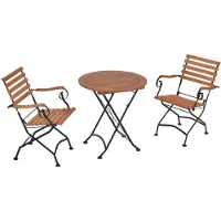 Merxx Balkonset Schlossgarten 3tlg., 2 Klappsessel, Klapptisch Ø 70 cm - Flachstahl mit Eukalyptus