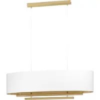 Eglo Hängelampe Pinetara, 4-flammige Pendelleuchte Esstisch, ovale Esszimmerlampe aus Stoff und Metall in Weiß und Messing, Hängeleuchte mit E27