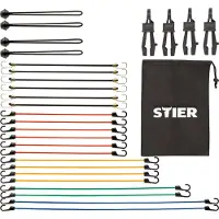 Stier Spanngummi Set, 28 Stück, Stahlhaken mit ABS-Beschichtung, mit Transportbeutel, Gepäckspanner