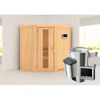 Karibu Sauna Innensauna Tonja Eckeinstieg Ofen 3,6 kW externe Strg.easy 170x151x198 cm ohne Dachkranz mit Energiespartür