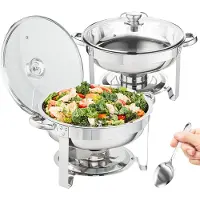 Vevor 2 Stk. Chafing Dish Profi Set Wärmebehälter Edelstahl + Glas Buffet Set Rund 2 x 3,5 L