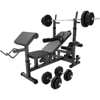 Gorilla Sports Kraftstation mit Gewichten - 170cm Stange, 70kg Hantelset, Beincurler, Butterfly, Dip-station, Curlpult, Schwarz