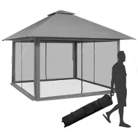 Costway 4x4m Pavillon, Gartenpavillon mit Netzseitenwänden, UV-Schutz 50+, Pop-Up Faltpavillon höhenverstellbar, inkl. Tragetasche mit Rollen, für Garten, Terrasse, Hinterhof (Grau)
