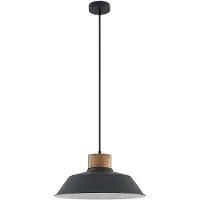 LINDBY Hängeleuchte Nefeli, Ø 42 cm, schwarz, Holz, Metall