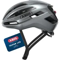 ABUS Gravel-Helm Taipan LED - Fahrradhelm mit Licht fürs Gravel-Biken - leicht, vielseitig und gut belüftet - mit Brillenhalterung - für Jugendliche, Frauen und Männer - Größe S, silber