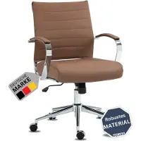 DELUKE Bürostuhl Ergonomisch EVOK Schreibtischstuhl Echtleder | Höhenverstellbarer Drehstuhl, Arbeitsstuhl mit Armlehne | Chefsessel, Computerstuhl 130 kg | Hellbraun