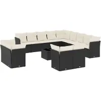 vidaXL 14-tlg. Garten-Sofagarnitur mit Kissen Schwarz Poly Rattan