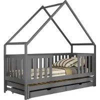 Mirjan 24 Kinderbett mit Schubladen Magic, Bett mit zwei Schlaffläche, Lattenrost, Holzkonstruktion (Farbe: Asche, Größe: 90x200 cm)