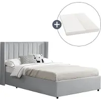 Juskys Polsterbett Savona 140x200 cm mit Matratze - Bett mit Stauraum, Samt-Bezug - Bettgestell aus Holz, bis 250 kg, großes Kopfteil - Dunkelgrau