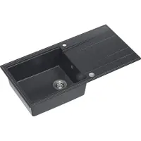 Quadron Spülbecken 1-Becken Spüle | Größe: 100 x 50 x 21 cm | EVAN 146 | Küchenspüle Granitspüle aus GraniteQ mit Siphon | Schwarz & Stahl
