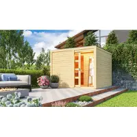 Karibu Saunahaus Außensauna Gartensauna Cuben unbehandelt ohne Zubehör 38mm Massivholz 276x276x210 cm