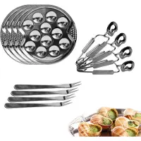 Spies Online 12-teiliges Escargot-Set – Inklusive Edelstahl-Schneckenplatte, Schneckengabeln und -zangen – Perfekt zum Servieren von gefüllten Schnecken – Silber