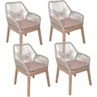 DELUKE Gartenstuhl 4er Set MARCUS - Akazie, Beige, mit Seilbespannung | Gartenstühle Wetterfest Essstühle Outdoor Terrasse