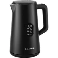 KLAMER Edelstahl Wasserkocher mit Temperatureinstellung 40-100°C, Warmhaltefunktion, mattschwarzes Kaltgehäuse, doppelwandiger 1,5L Teekocher mit 1800W, BPA-frei