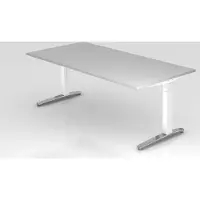 Proregal - Büromöbel mit top Leistungsdaten Schreibtisch Mika | Grau | Weißes Gestell poliert | BxT 200x100cm | Arbeitshöhe 65-85cm | höhenjustierbar, 1cm Raster | C-Fuß-Gestell | Rechteckform