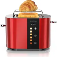 Arendo Toaster 2 Scheiben, Edelstahl, 800W, Display mit Restzeitanzeige, Brötchenaufsatz, Defrost Funktion, Wärmeisolierendes Gehäuse, Touch Display, rot