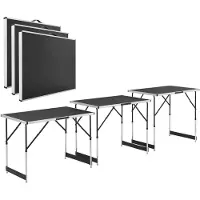Juskys Multifunktionstisch 3 teilig - klappbar, höhenverstellbar - Alu Klapptisch 100x60 cm - Flohmarkt, Tapeziertisch, Campingtisch - Tisch Schwarz