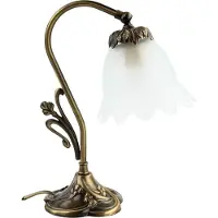 Licht-Erlebnisse Tischlampe Echt-Messing Bronze Hell Floral Blumen Deko Glas Jugendstil Nachttischleuchte Schlafzimmer Wohnzimmer