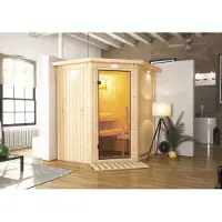 Karibu Sauna Innensauna Tonja Eckeinstieg ohne Zubehör 184x165x202 cm mit Dachkranz mit Klarglastür