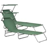 Casa.pro Sonnenliege Argozelo 2er Set Gartenliege mit Sonnendach Strandliege Liege Transportliege Verstellbar Zusammenklappbar Stahlgestell Dunkelgrün