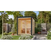 Karibu Saunahaus Außensauna Gartensauna Ares 1 unbehandelt Ofen 9 KW externe Strg easy 38mm Massivholz 191x276x232 cm Metallfarbe: anthrazit