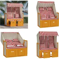 vidaXL Strandkorb mit Kissen Poly Rattan und Massivholz Rot & Weiß - Strandkorb - Strandkörbe - Sonnenliege - Strandliege