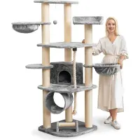 Happy pet Kratzbaum für Katzen groß 181 cm hoch - Stabiler Kletterbaum Katzenbaum, dicke Stämme mit 11 cm, Grau