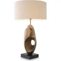 Casa Padrino Luxus Tischleuchte Vintage Messing / Schwarz / Creme Ø 50 x H. 83 cm - Schreibtischleuchte mit rundem Lampenschirm - Luxus Tischleuchten - Luxus Schreibtischleuchten - Luxus Leuchten
