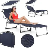 Outtec Klappbare Gartensessel Sonnenliege mit Sonnendach - bis 120 kg - Liegestuhl Klappliege Gartenliege Campingstuhl Strandliege
