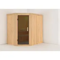 Karibu Sauna Innensauna Saja Eckeinstieg ohne Zubehör 196x151x198 cm ohne Dachkranz mit Graphittür