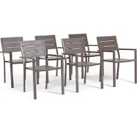 Idea New Garden Srl 6er-Set Gartenstühle aus lackiertem Stahl und Polyethylen in Holzoptik – modernes, stapelbares und robustes Design für Gärten, Terrassen, Bars und Restaurants – Adele – Taube