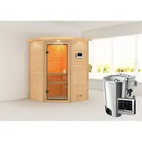 Karibu Sauna Innensauna Antonia Eckeinstieg Ofen 3,6 kW -Ofen externe Strg. easy 173x159x191 cm mit Dachkranz