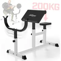 Physionics Curlbank - Sitz 5-Fach, Armlehne 4-Fach, Langhantelablage 6-Fach Höhenverstellbar, bis 200 kg – Curl Hantelbank, Bizepsbank, Scottbank