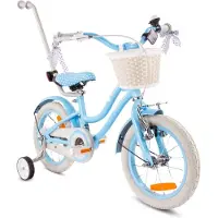 Sun baby Heart Bike Kinderfahrrad für Mädchen 14 Zoll, ab 3 Jahre, mit Stützrädern, abnehmbarer Schubstange, Korb, Klingel, Rücktrittbremse & V-Brake