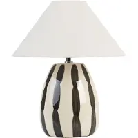 Beliani Schreibtischlampe Beige und Schwarz Keramik 41cm Handgefertigter weißer Kegelschirm Nachttisch Wohnzimmer Schlafzimmer Beleuchtung