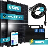 SUNNIVA 850W Balkonkraftwerk komplett Steckdose - ASTRO-ENERGY 800W Micro Wechselrichter, PV Solaranlage, 2x425W Solarmodule, inkl. 5m Kabel, WIFI
