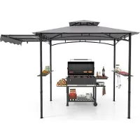 Costway Grillpavillon wetterfest, Grillüberdachungen mit Seitenmarkise, Doppeldach, Seitenregalen, Haken & Flaschenöffner 318x153x250cm