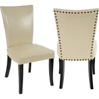 MCW 2er-Set Esszimmerstuhl Chesterfield Edinburgh, Stuhl Küchenstuhl, Nieten MVG- Kunstleder, creme, helle Beine