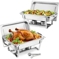 Vevor rechteckiger Chafing Dish Set 8,5 L Speisenwärmer (2 Stk.) Buffet Warmhaltebehälter mit Griff &amp; 1 Lebensmittelzange &amp; Deckel &amp; Brennstoffhalter